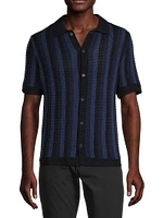 Crochet-Knit Cotton Button-Front Shirt