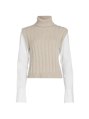 Paola Mixed Media Turtleneck Sweater