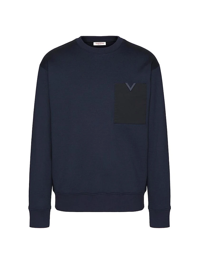 Technical Cotton Crewneck With Rubberized V Detail