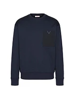 Technical Cotton Crewneck With Rubberized V Detail