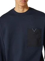 Technical Cotton Crewneck With Rubberized V Detail