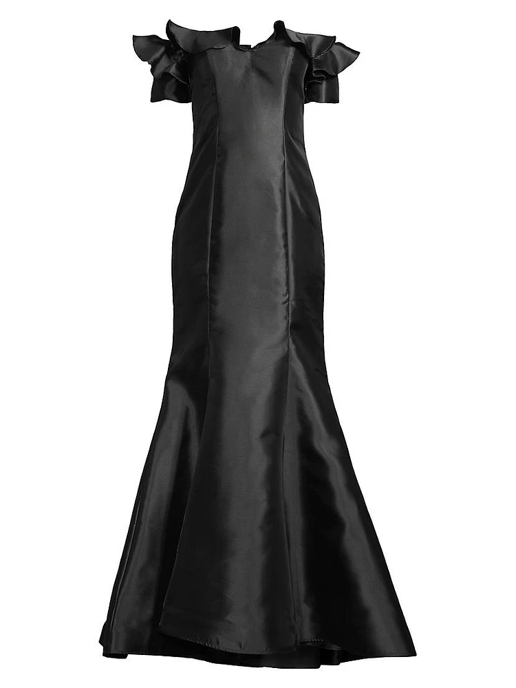 Taffeta Off-the-Shoulder Trumpet Gown