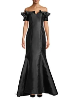 Taffeta Off-the-Shoulder Trumpet Gown