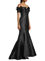 Taffeta Off-the-Shoulder Trumpet Gown