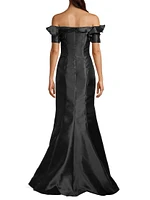 Taffeta Off-the-Shoulder Trumpet Gown