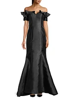 Taffeta Off-the-Shoulder Trumpet Gown