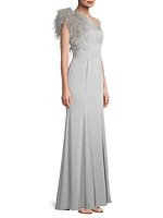 1 Shoulder Ostrich Feather Gown