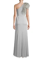 1 Shoulder Ostrich Feather Gown