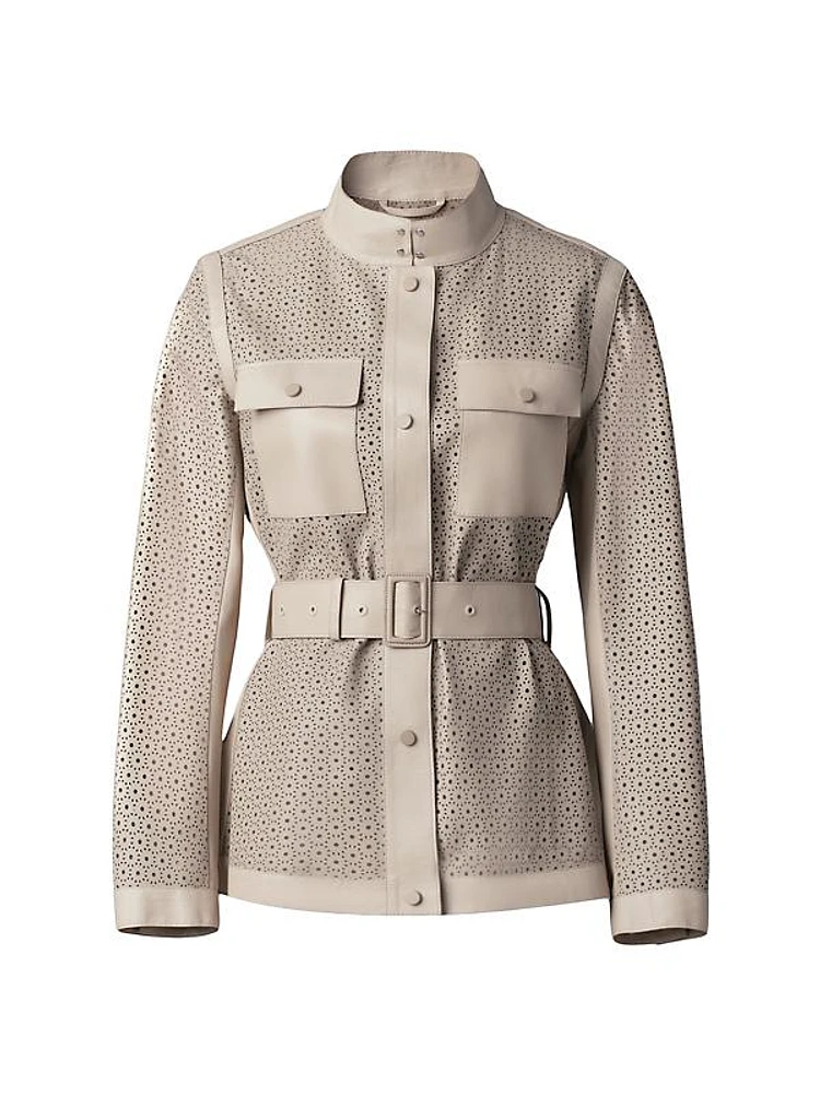 Naeva Perforated Leather Belted Jacket