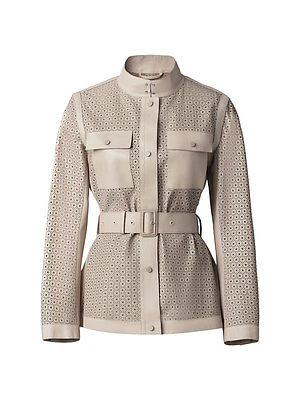 Naeva Perforated Leather Belted Jacket