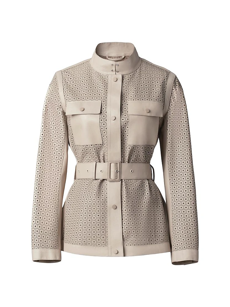 Naeva Perforated Leather Belted Jacket