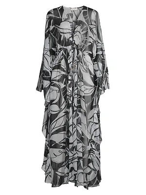 Austin Palm-Print Caftan Cover-Up Dress