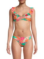 Siena Palm-Print Ruffled Bikini Top