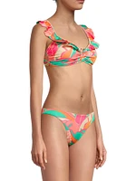 Siena Palm-Print Ruffled Bikini Top