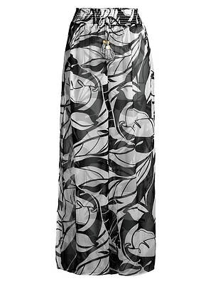 Haley Leaf-Print Wide-Leg Pants