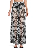 Haley Leaf-Print Wide-Leg Pants