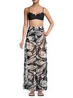 Haley Leaf-Print Wide-Leg Pants