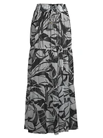 Cecelia Palm-Print Tiered Cover-Up Skirt