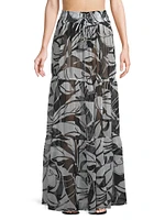 Cecelia Palm-Print Tiered Cover-Up Skirt