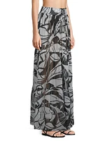 Cecelia Palm-Print Tiered Cover-Up Skirt