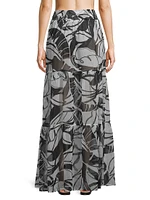 Cecelia Palm-Print Tiered Cover-Up Skirt