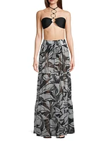 Cecelia Palm-Print Tiered Cover-Up Skirt