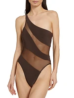 Snake Mesh Mio One-Shoulder One-Piece Swimsuit