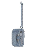 Le Cagole Coin Purse Denim With Rhinestones