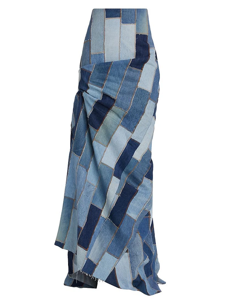 Patchwork Denim Pickup Maxi Skirt