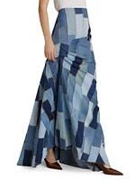 Patchwork Denim Pickup Maxi Skirt