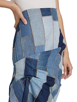 Patchwork Denim Pickup Maxi Skirt