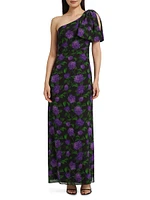 Chelsea Floral Chiffon One-Shoulder Gown