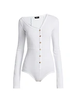 Stretch Cotton Asymmetric Collar Bodysuit