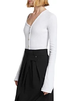 Stretch Cotton Asymmetric Collar Bodysuit