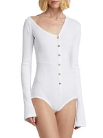 Stretch Cotton Asymmetric Collar Bodysuit