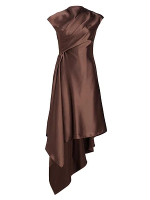 Draped Satin Asymmetric Cocktail Dress