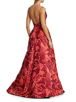 Floral Jacquard Sleeveless Gown