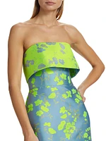 Two-Tone Floral Strapless Cocktail Dress