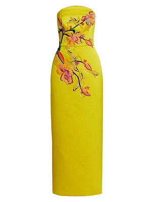 Floral Embellished Strapless Cocktail Dress