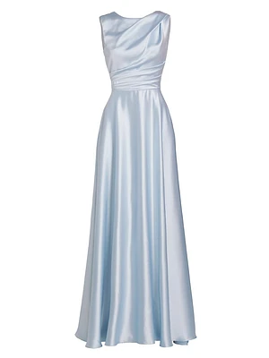 Draped Boatneck Satin Gown