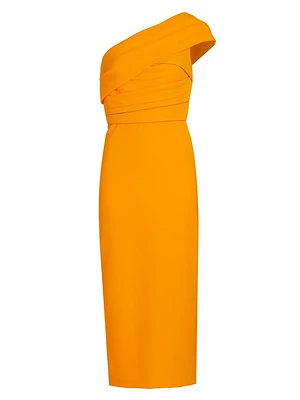 Asymmetric Crepe Cocktail Midi-Dress