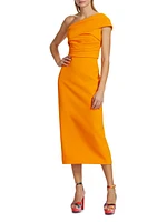 Asymmetric Crepe Cocktail Midi-Dress