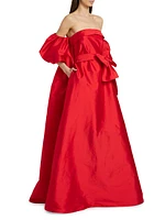 Belted Taffeta Off-The-Shoulder Gown