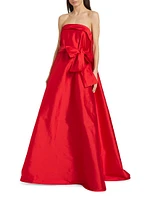 Belted Taffeta Off-The-Shoulder Gown