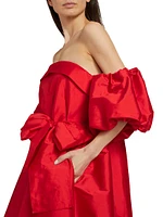 Belted Taffeta Off-The-Shoulder Gown