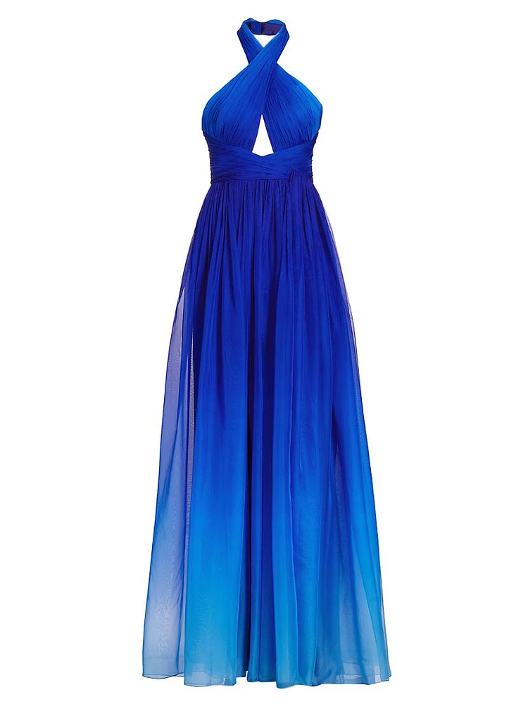 Ombre Chiffon Halter Gown