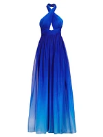 Ombre Chiffon Halter Gown