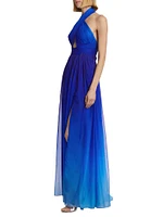 Ombre Chiffon Halter Gown