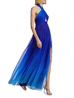 Ombre Chiffon Halter Gown