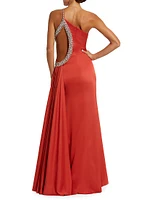 Jewel-Embellished Side Cut-Out Gown